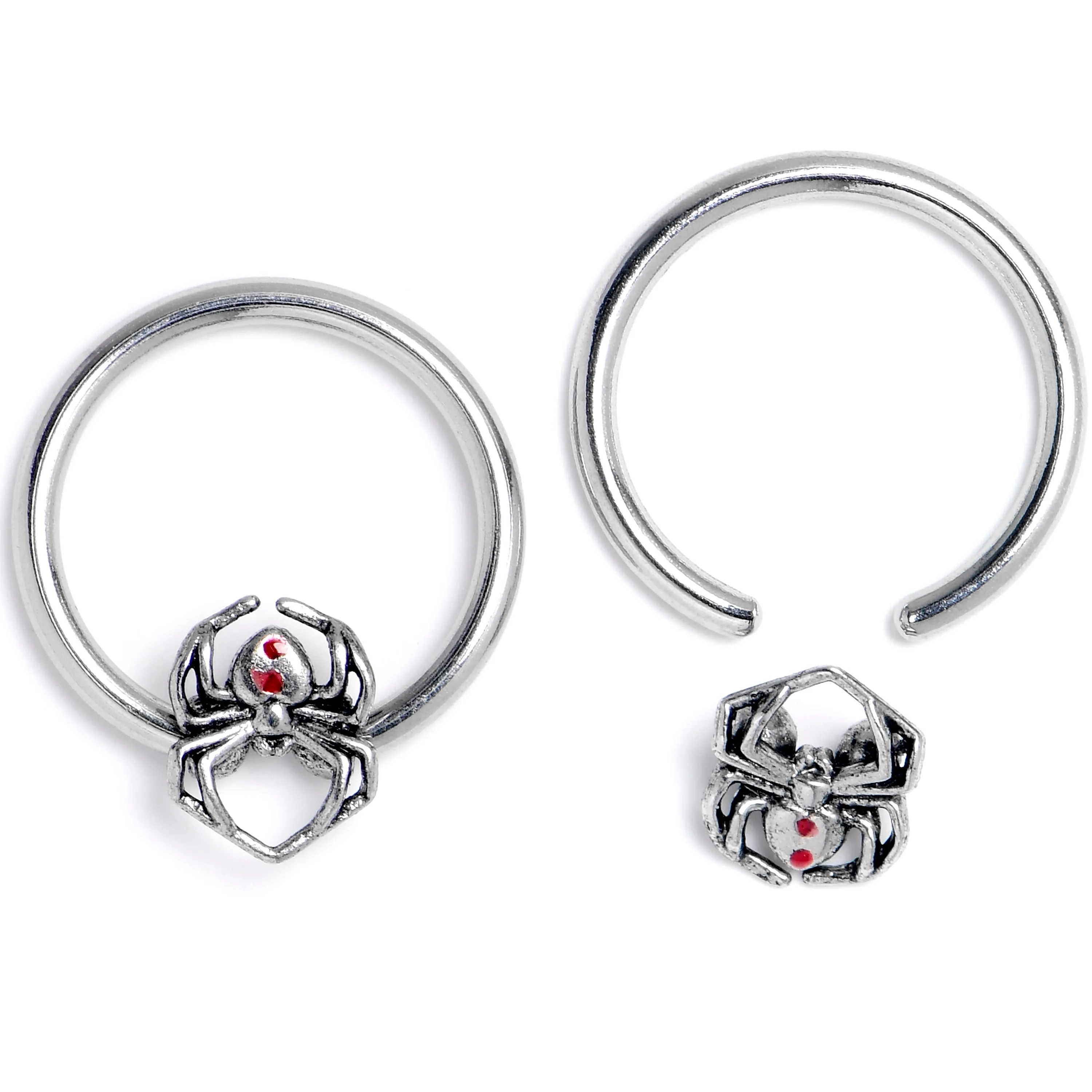 16 Gauge 3/8 Spiders Red BCR Captive Bead Ring Set of 4