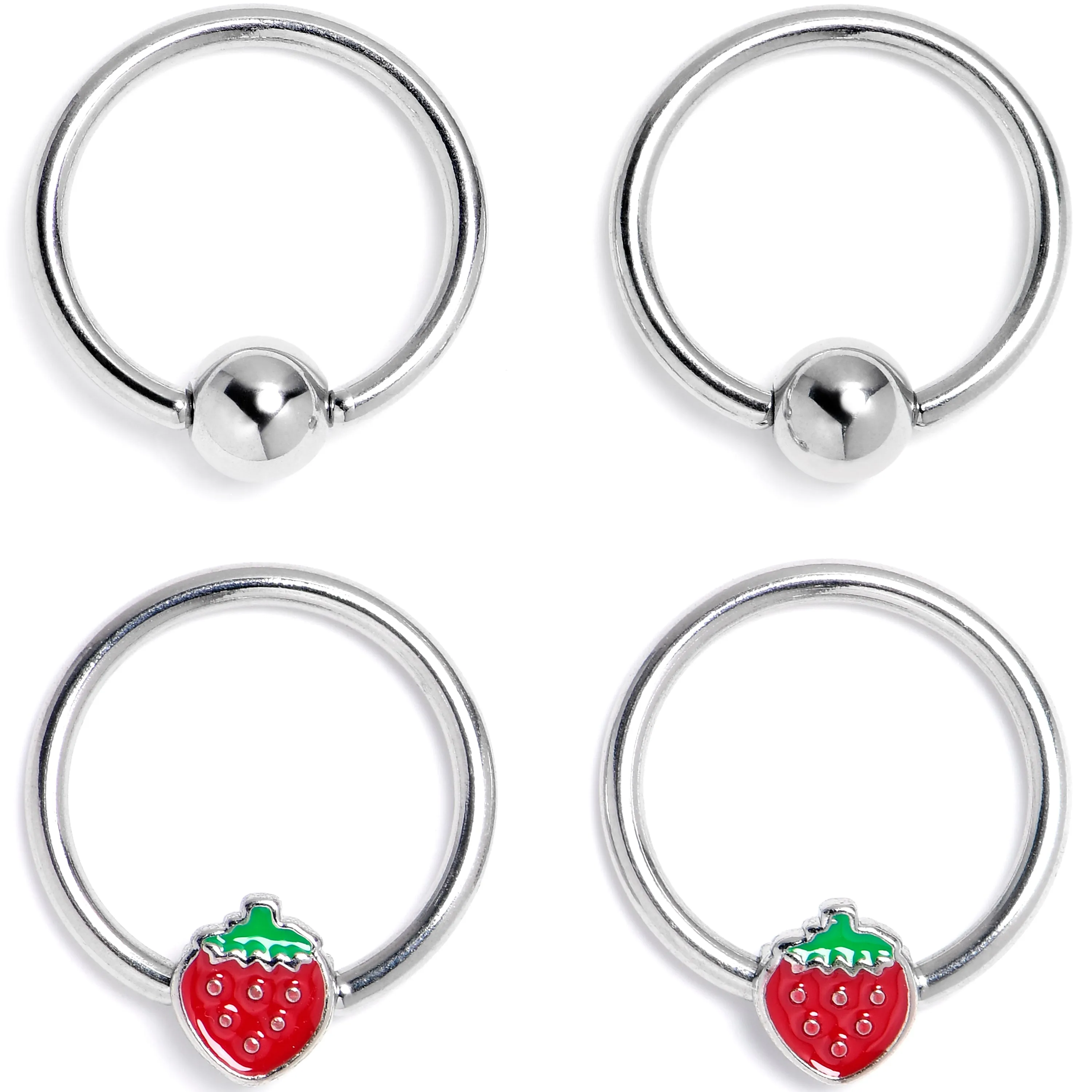 16 Gauge 3/8 Strawberry Red BCR Captive Ring Set of 4
