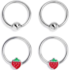 16 Gauge 3/8 Strawberry Red BCR Captive Ring Set of 4
