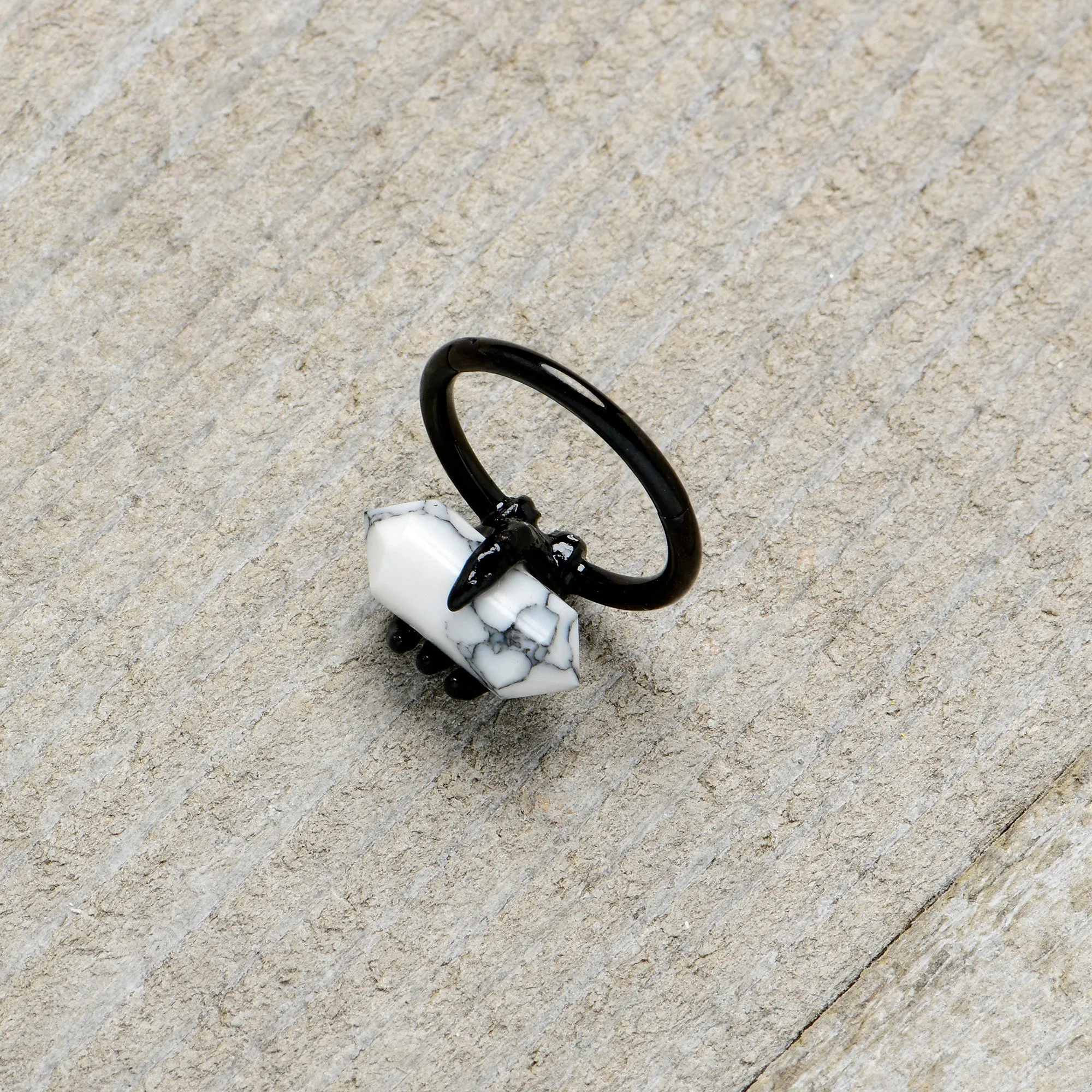 16 Gauge 3/8 White Howlite Black Claw Obelisk Hinged Segment Ring