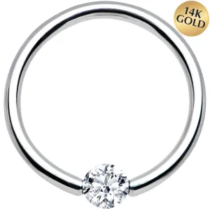 16 Gauge 7/16 Solid 14k White Gold 3mm Clear Cubic Zirconia Tension Captive Ring