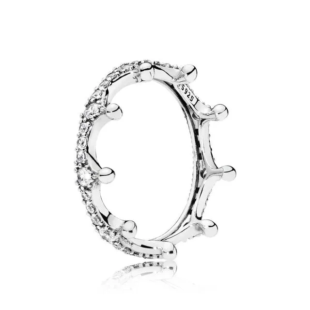 16 Style Silver Charming Crown Bowknot Pearl Crystal Style Rings for Women Party Wedding Jewelry