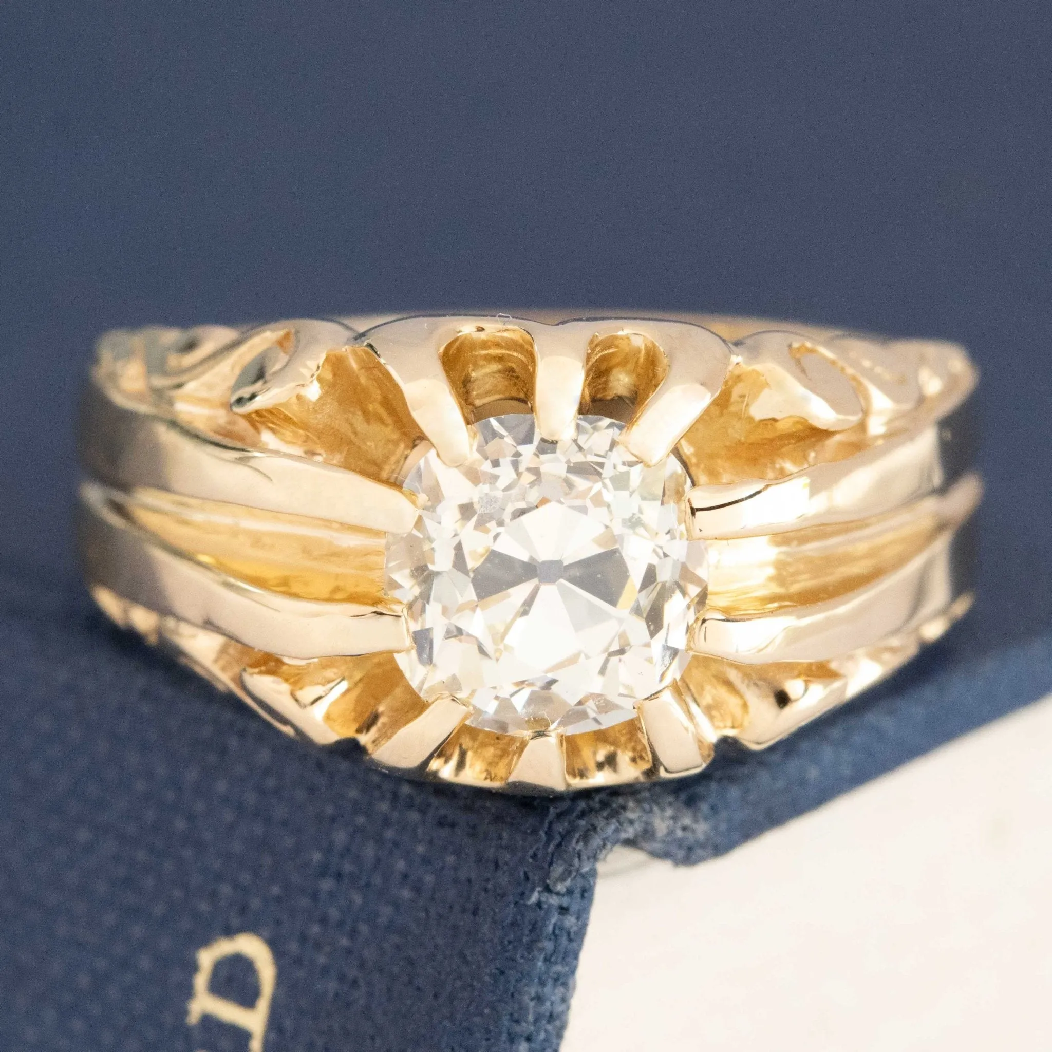 1.79ct Vintage Old Mine Cut Diamond Belcher Solitaire