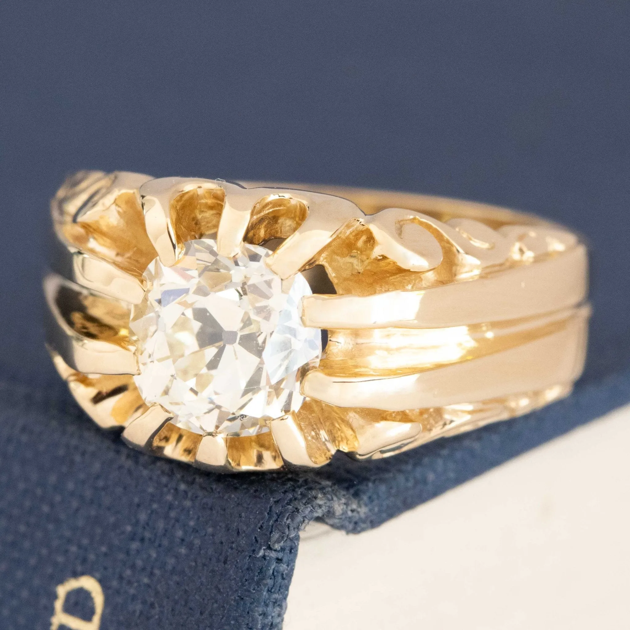 1.79ct Vintage Old Mine Cut Diamond Belcher Solitaire