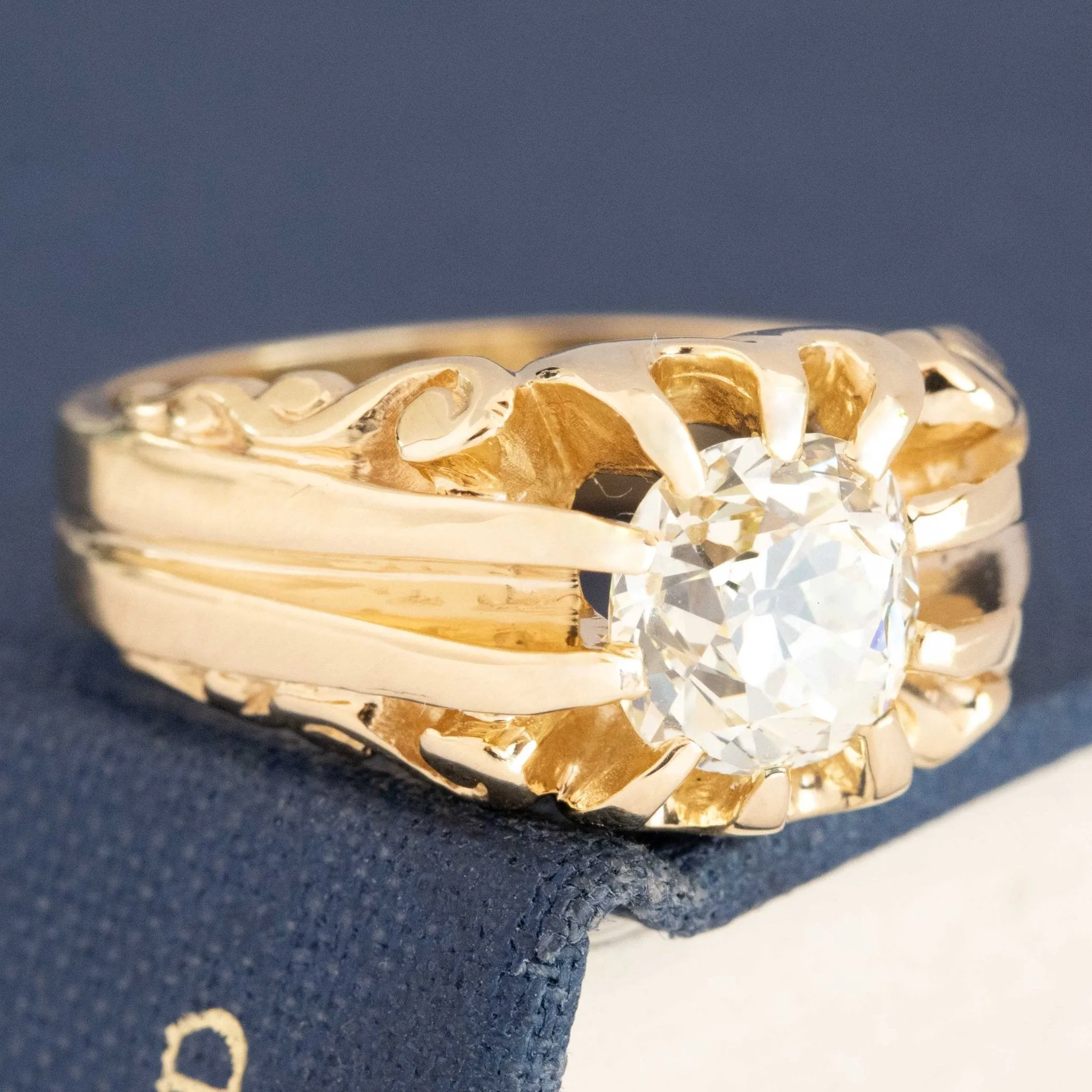 1.79ct Vintage Old Mine Cut Diamond Belcher Solitaire