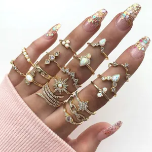17PCS Beaded Studded Rings Set