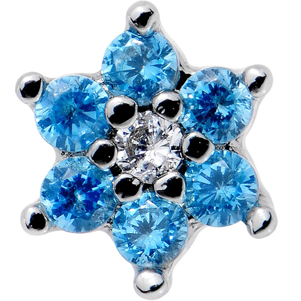 18 Gauge 1/4 Aqua Blue and Clear Cubic Zirconia Gem Flower Nose Bone