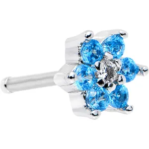 18 Gauge 1/4 Aqua Blue and Clear Cubic Zirconia Gem Flower Nose Bone