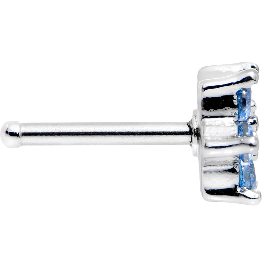 18 Gauge 1/4 Aqua Blue and Clear Cubic Zirconia Gem Flower Nose Bone