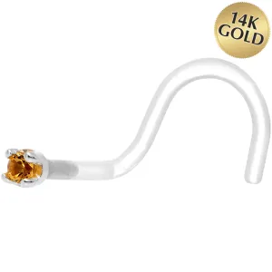 18 Gauge 1/4 White Gold 1.5mm Genuine Citrine Bioplast Nose Ring