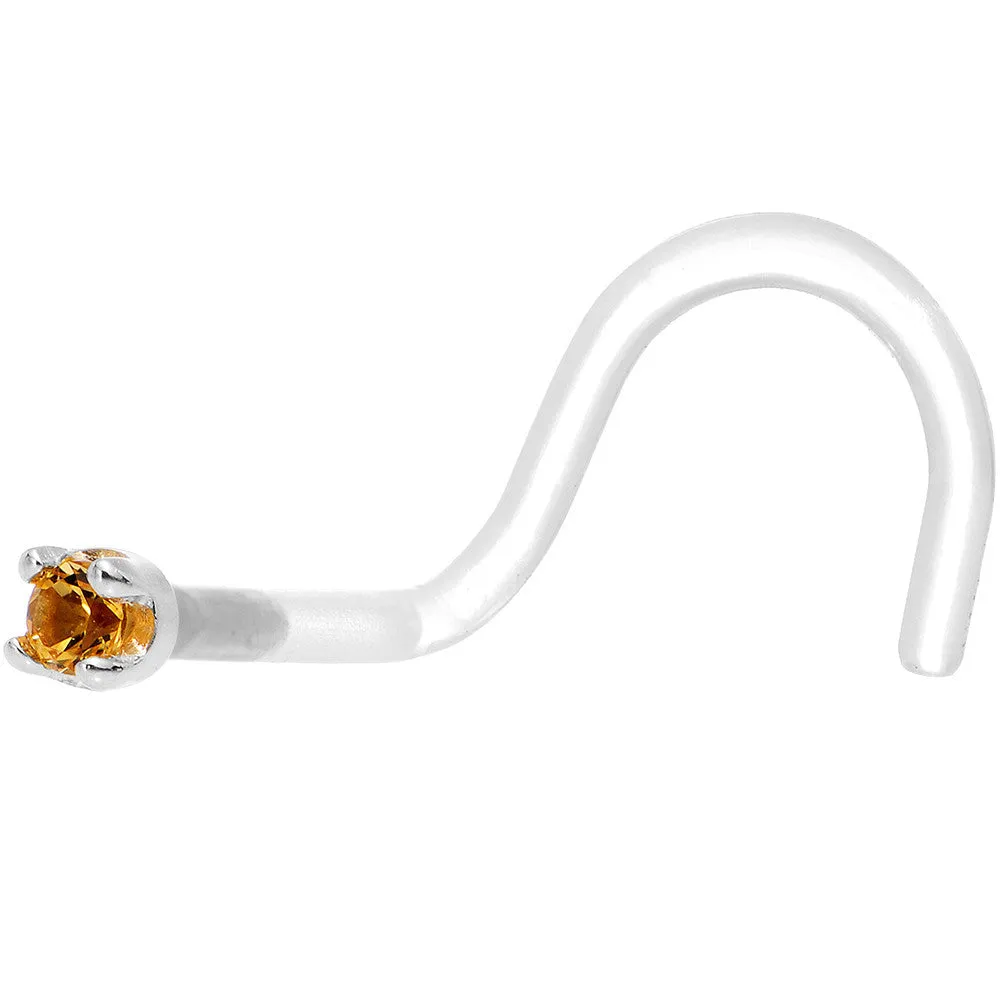 18 Gauge 1/4 White Gold 1.5mm Genuine Citrine Bioplast Nose Ring