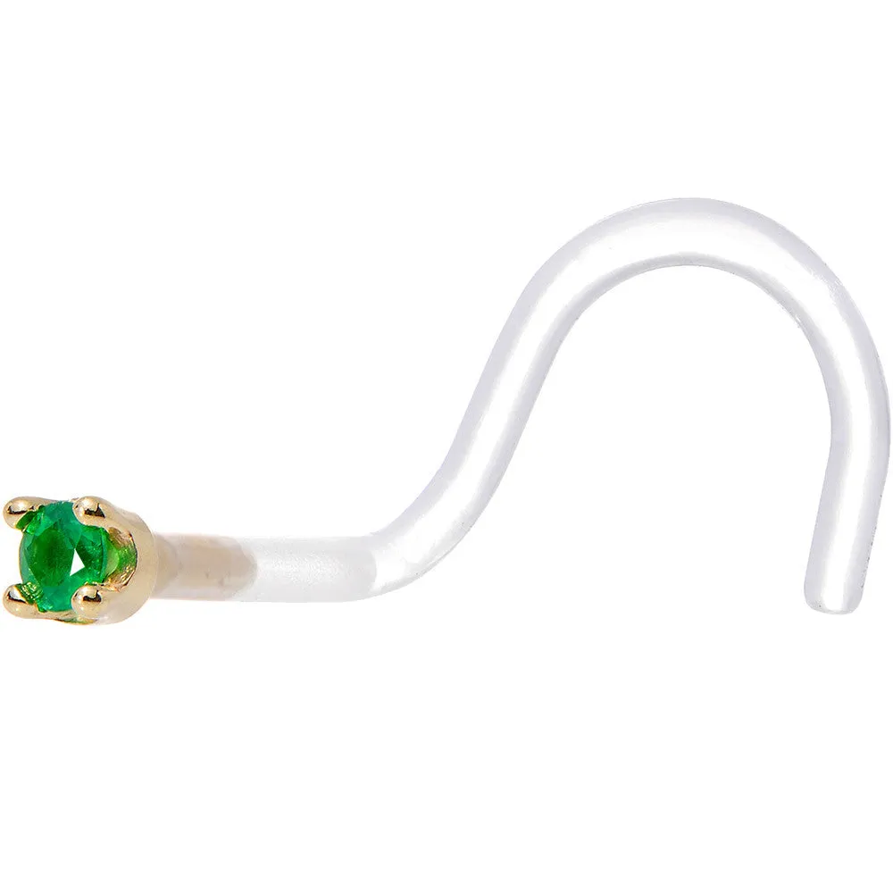 18 Gauge 1/4 Yellow Gold 1.5mm Genuine Emerald Bioplast Nose Ring
