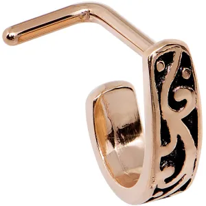 18 Gauge Rose Gold PVD Swirl Deco Faux Hoop L Shaped Nose Ring
