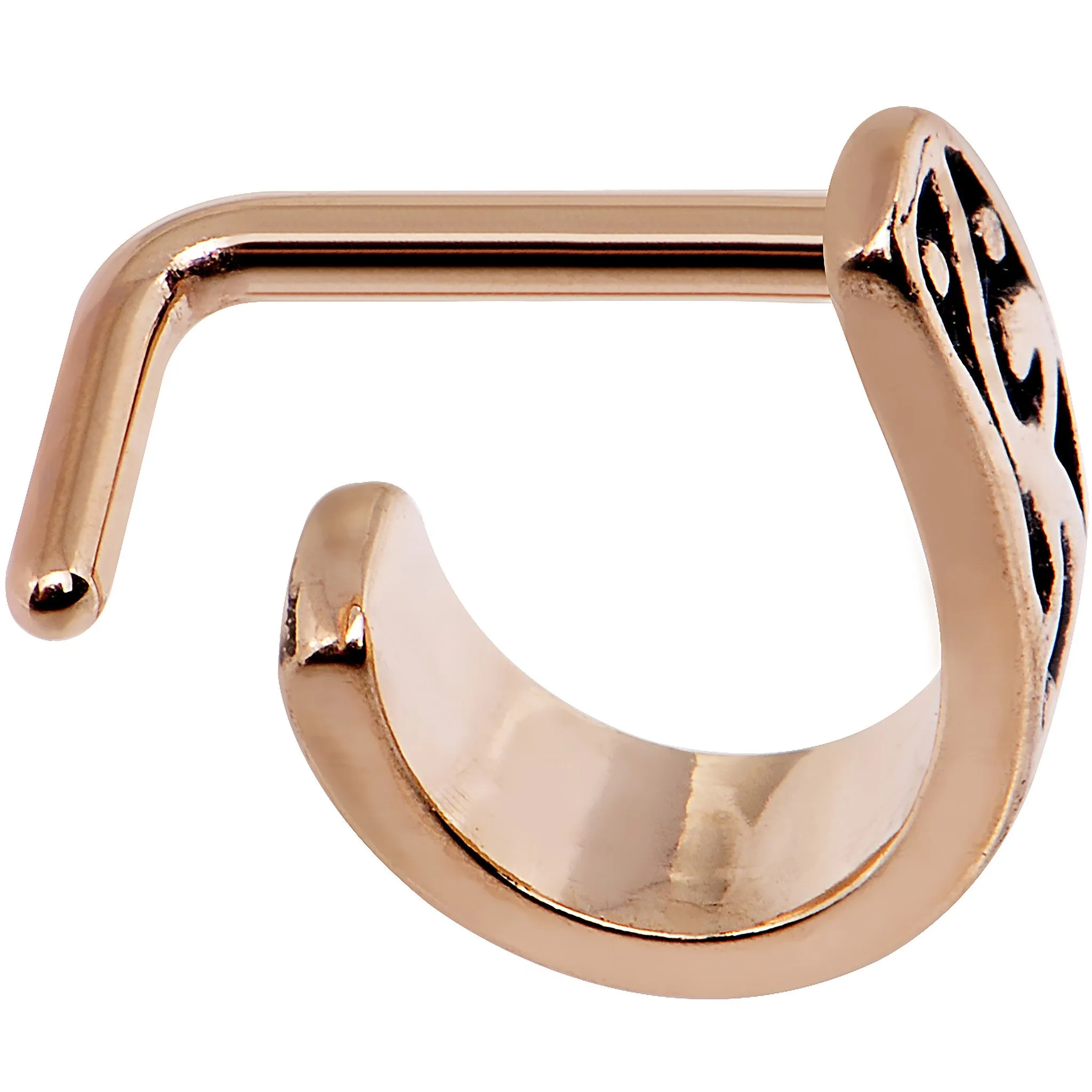 18 Gauge Rose Gold PVD Swirl Deco Faux Hoop L Shaped Nose Ring