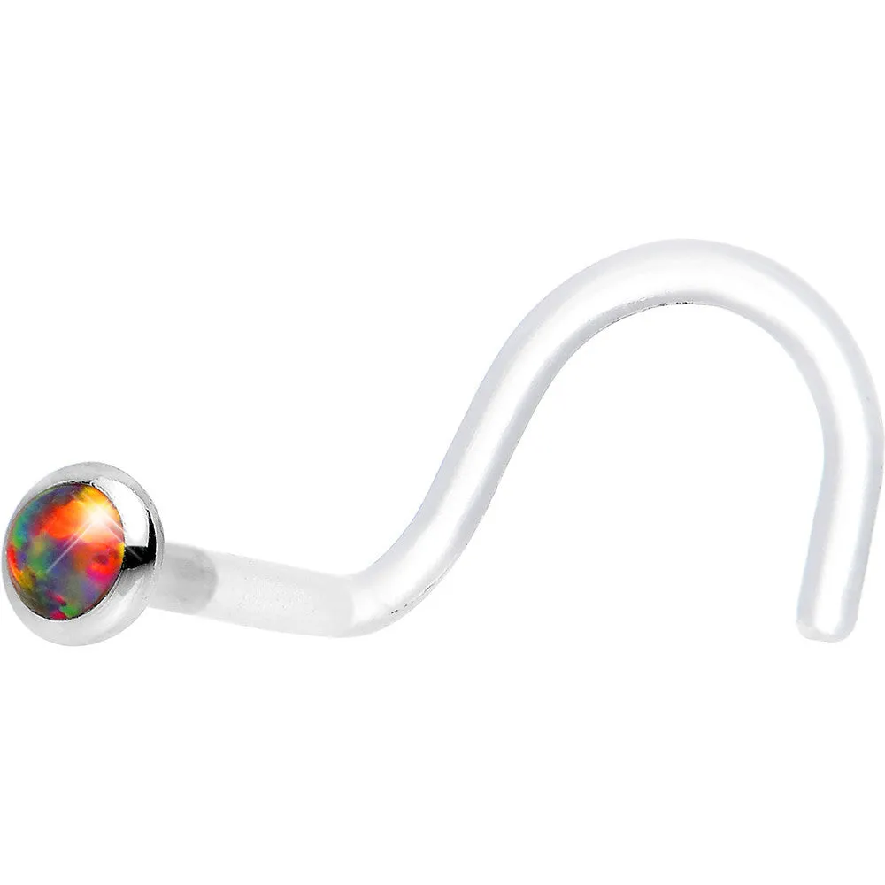 18 Gauge White Gold 2mm Fire Red Synthetic Opal Bioplast Nose Ring