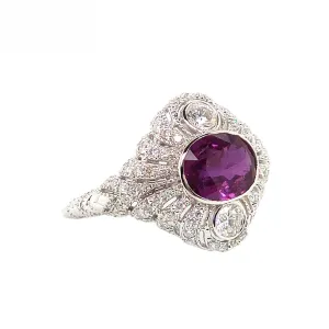 18K White Gold Natural Garnet and Diamond Ring