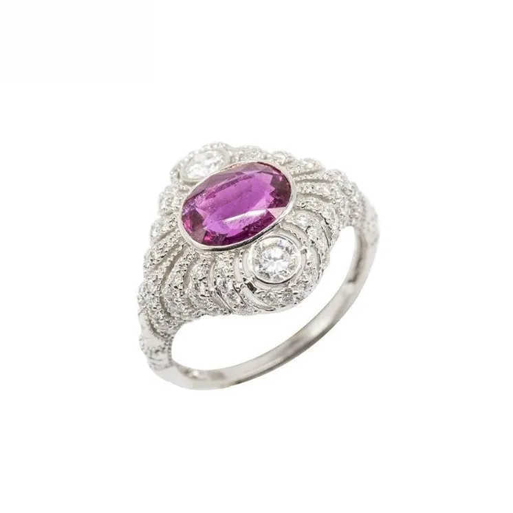 18K White Gold Natural Garnet and Diamond Ring