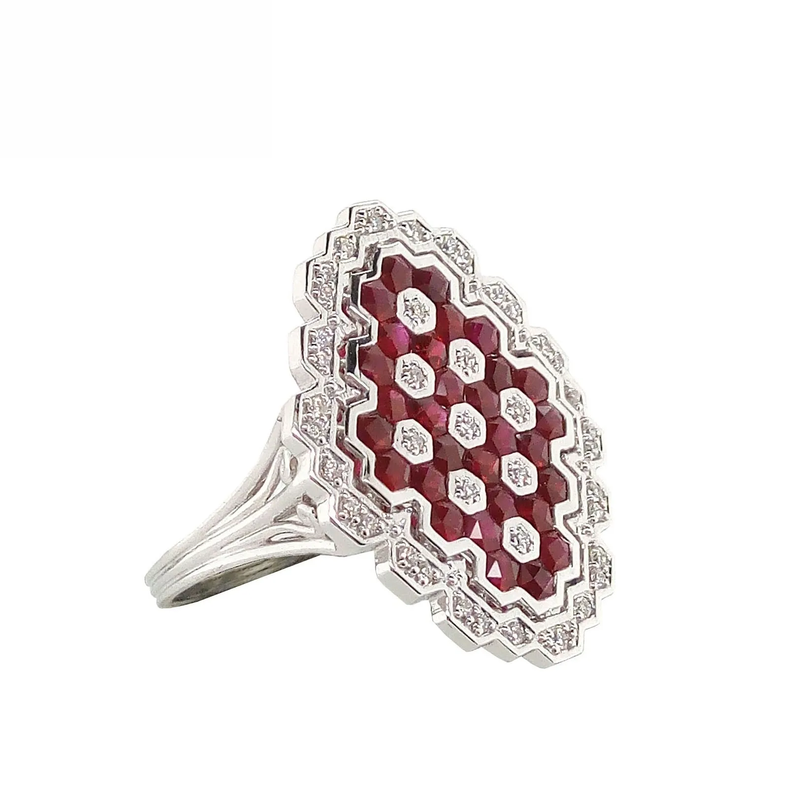 18K White Gold Natural Ruby and Diamond Ring
