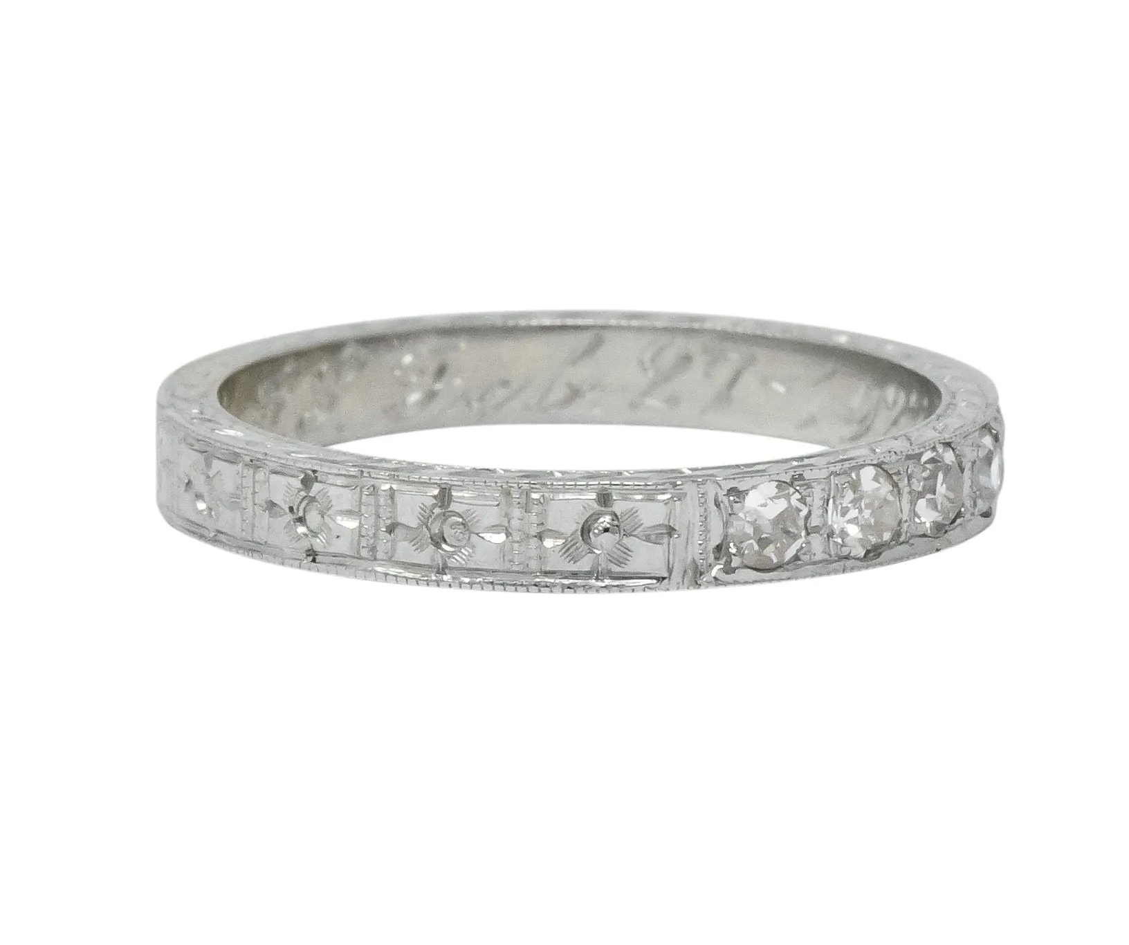 1920's Art Deco Diamond 18 Karat White Gold Orange Blossom Band Ring