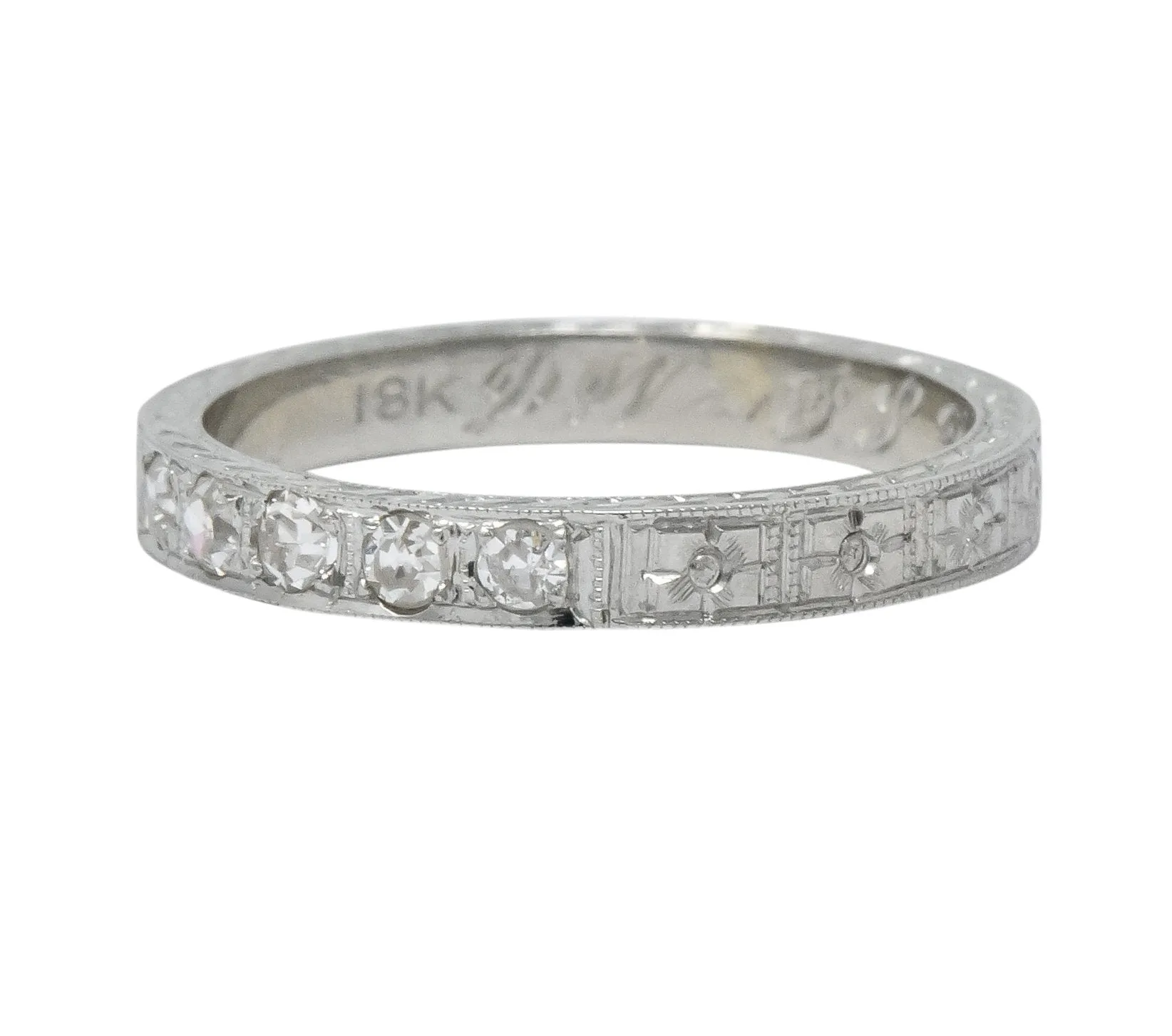 1920's Art Deco Diamond 18 Karat White Gold Orange Blossom Band Ring
