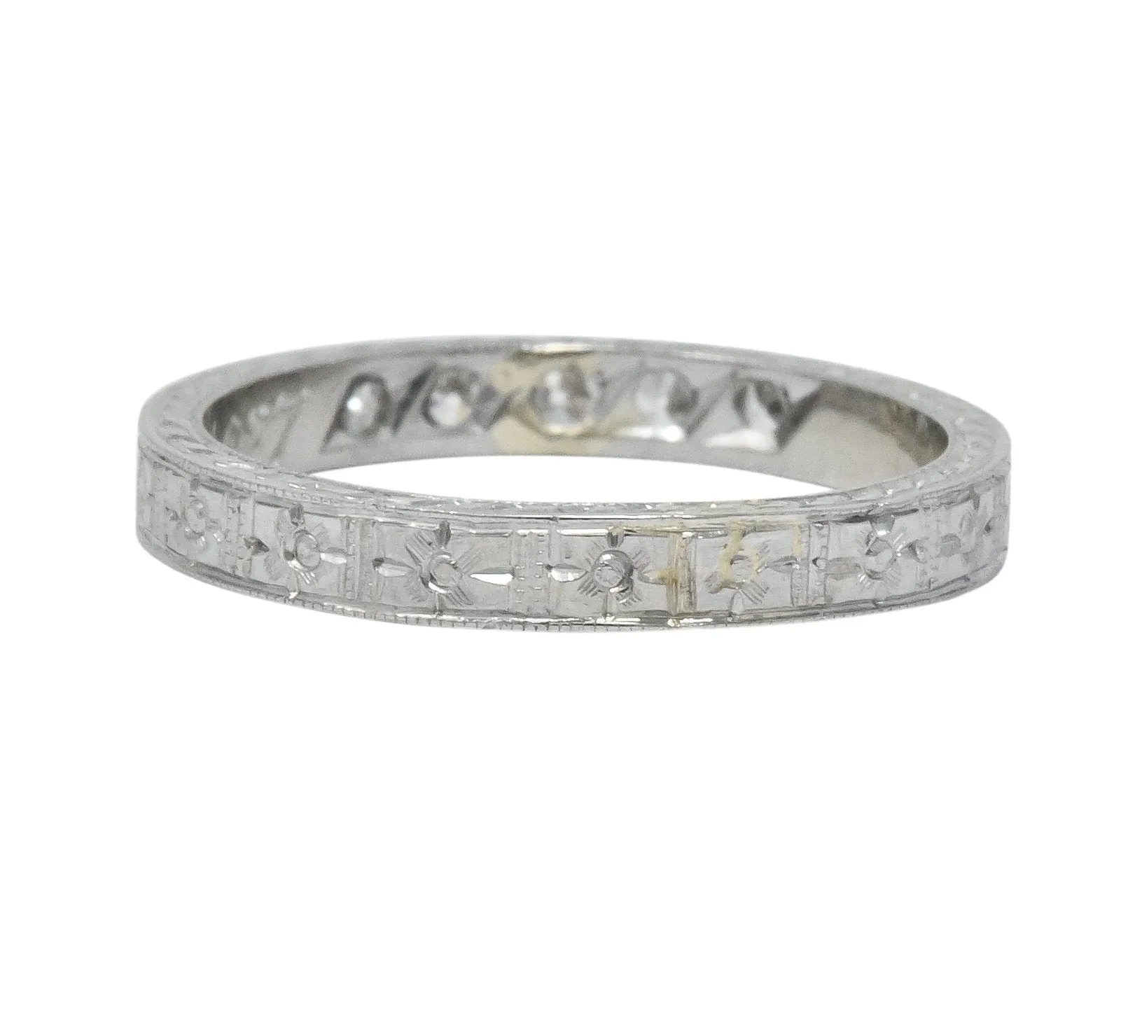 1920's Art Deco Diamond 18 Karat White Gold Orange Blossom Band Ring