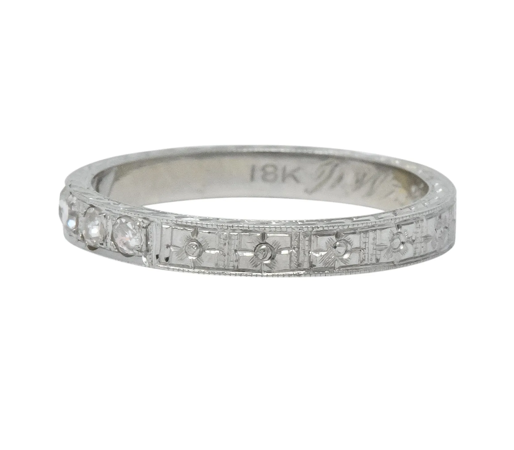 1920's Art Deco Diamond 18 Karat White Gold Orange Blossom Band Ring