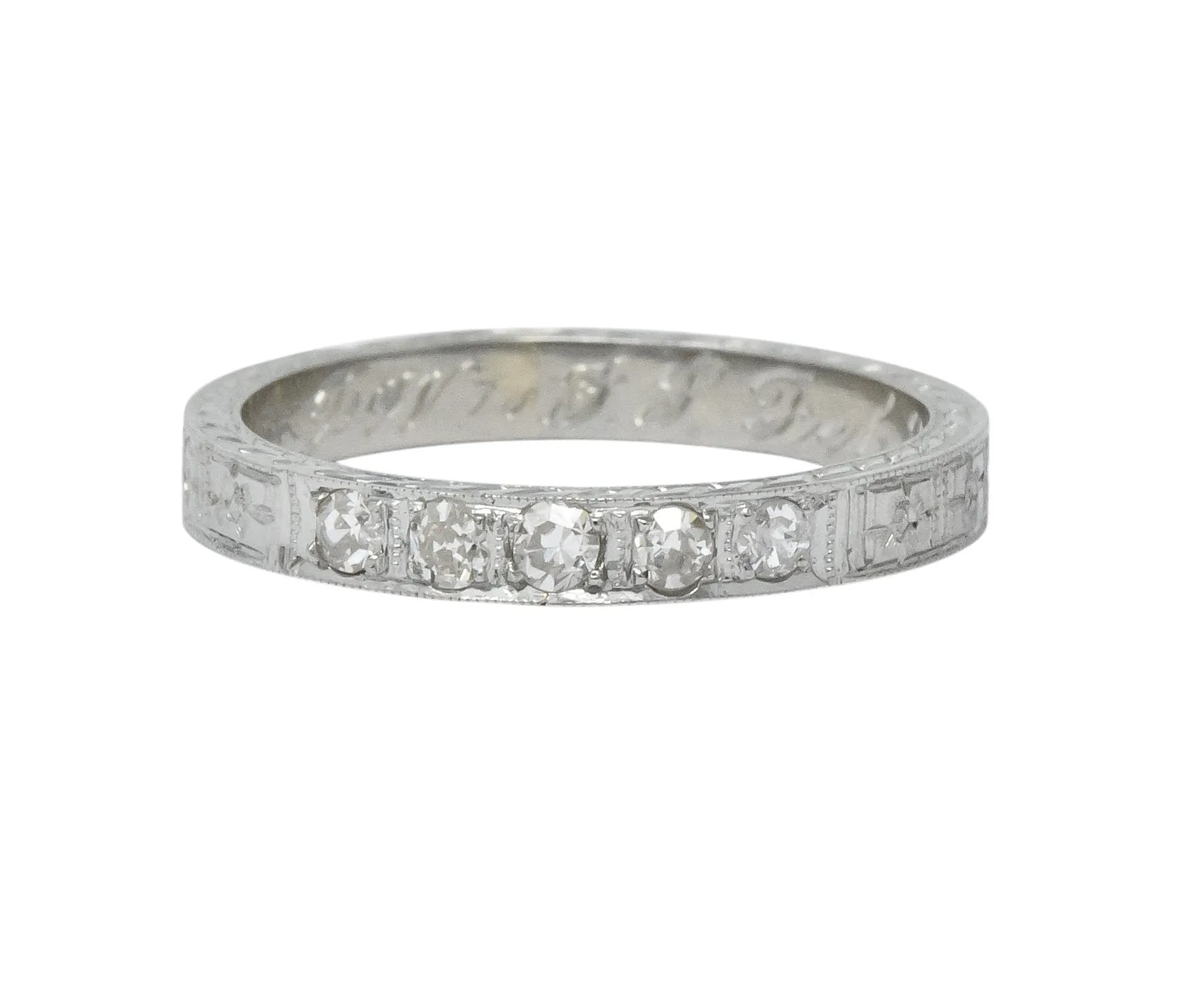 1920's Art Deco Diamond 18 Karat White Gold Orange Blossom Band Ring