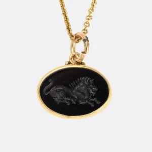 1920s Onyx Lion Intaglio Pendant