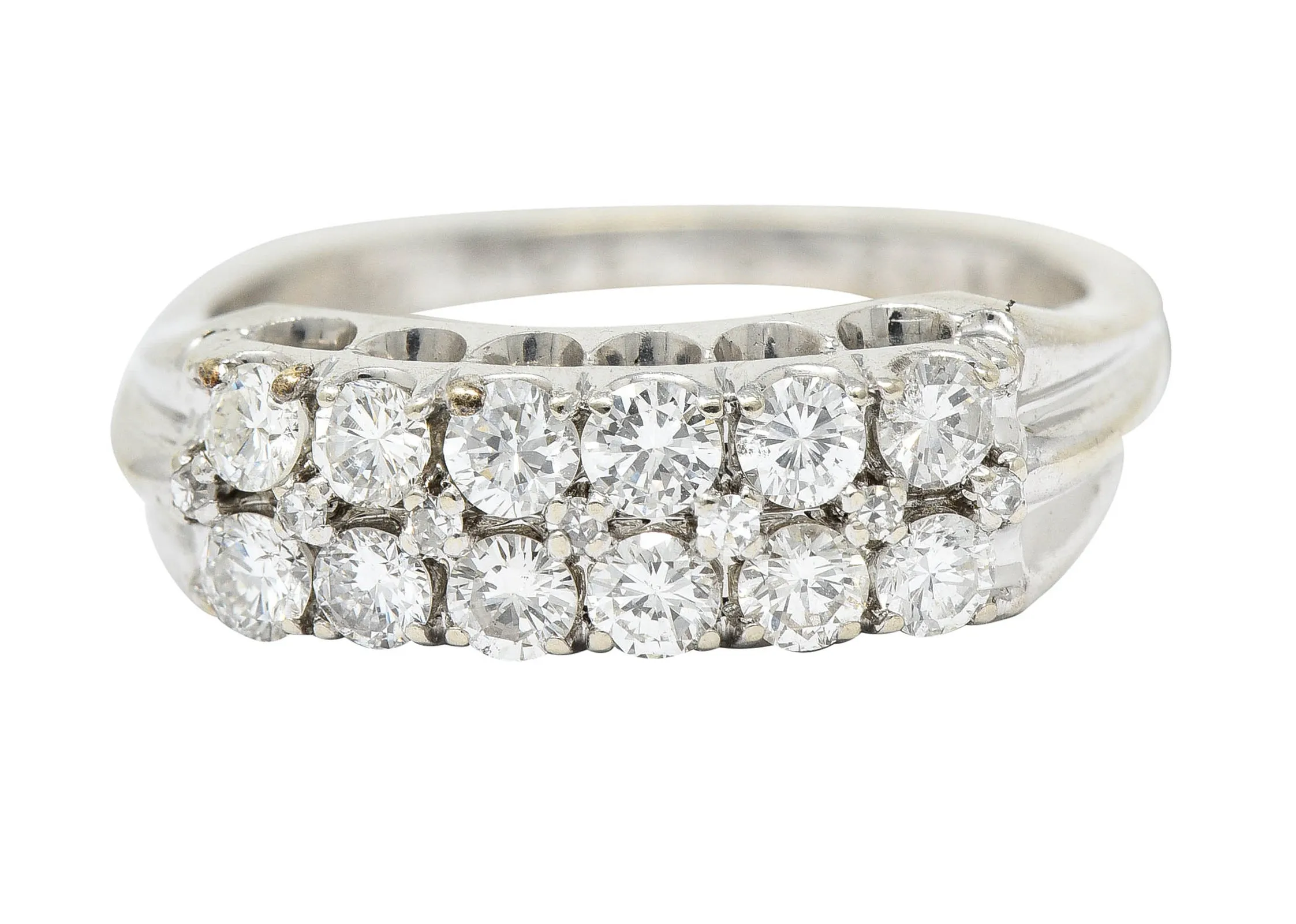 1929 Art Deco 1.00 CTW Diamond 14 Karat White Gold Double Row Band Ring