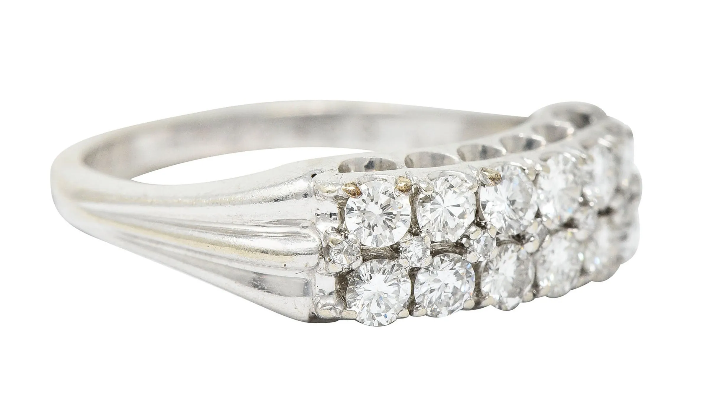 1929 Art Deco 1.00 CTW Diamond 14 Karat White Gold Double Row Band Ring