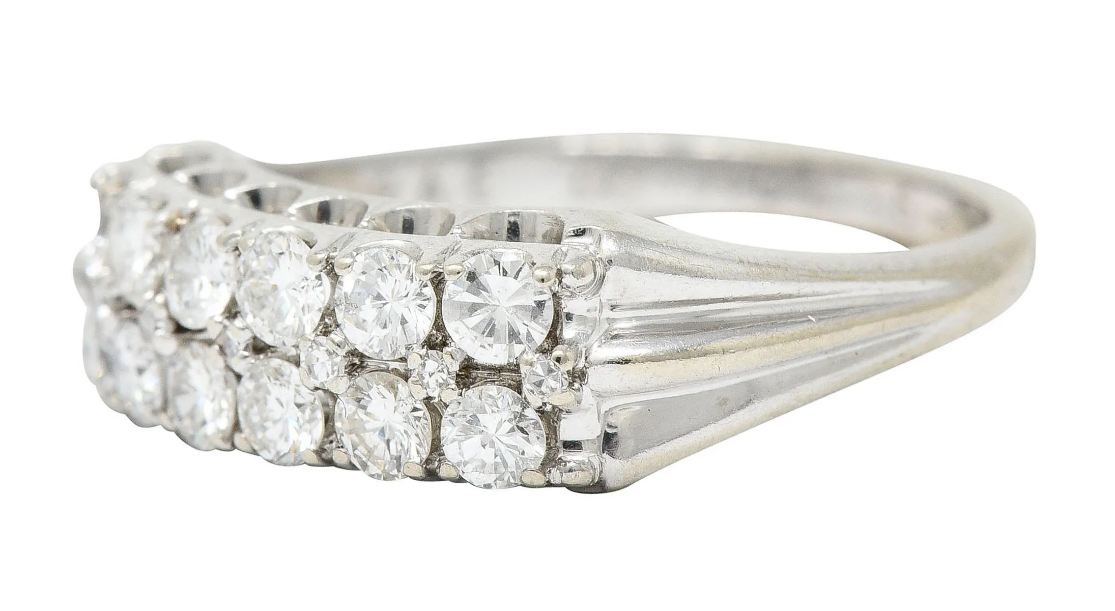 1929 Art Deco 1.00 CTW Diamond 14 Karat White Gold Double Row Band Ring