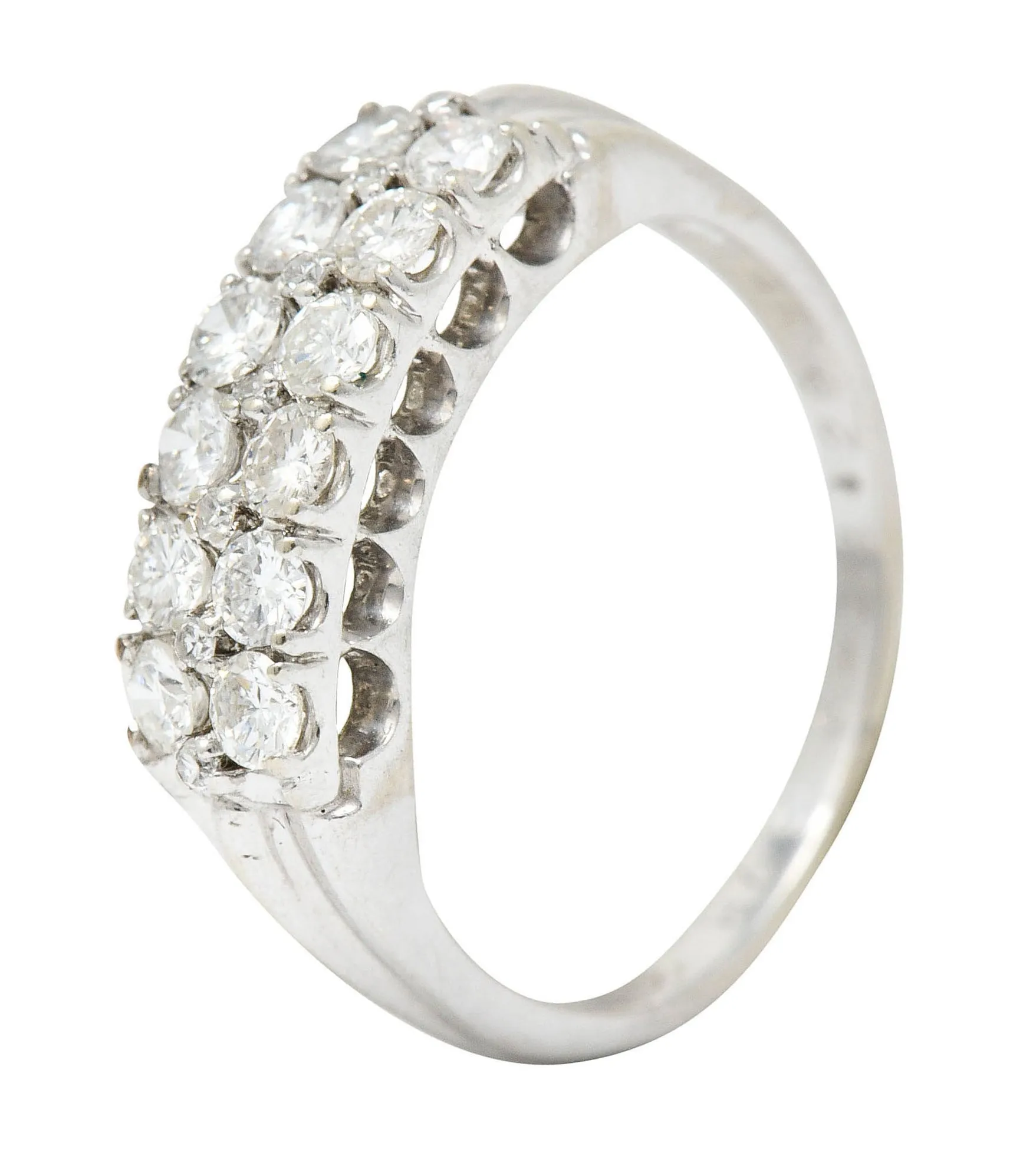 1929 Art Deco 1.00 CTW Diamond 14 Karat White Gold Double Row Band Ring