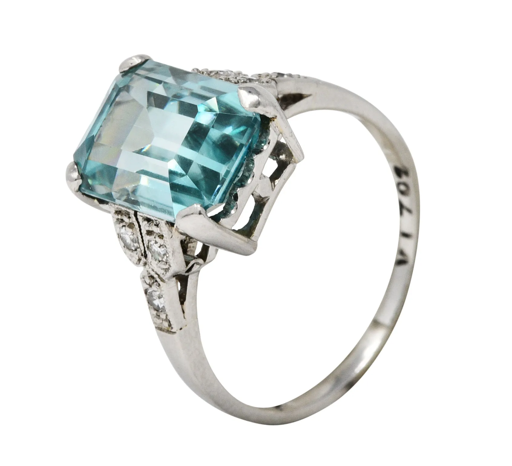 1930's Art Deco Zircon Diamond Platinum Gemstone Ring