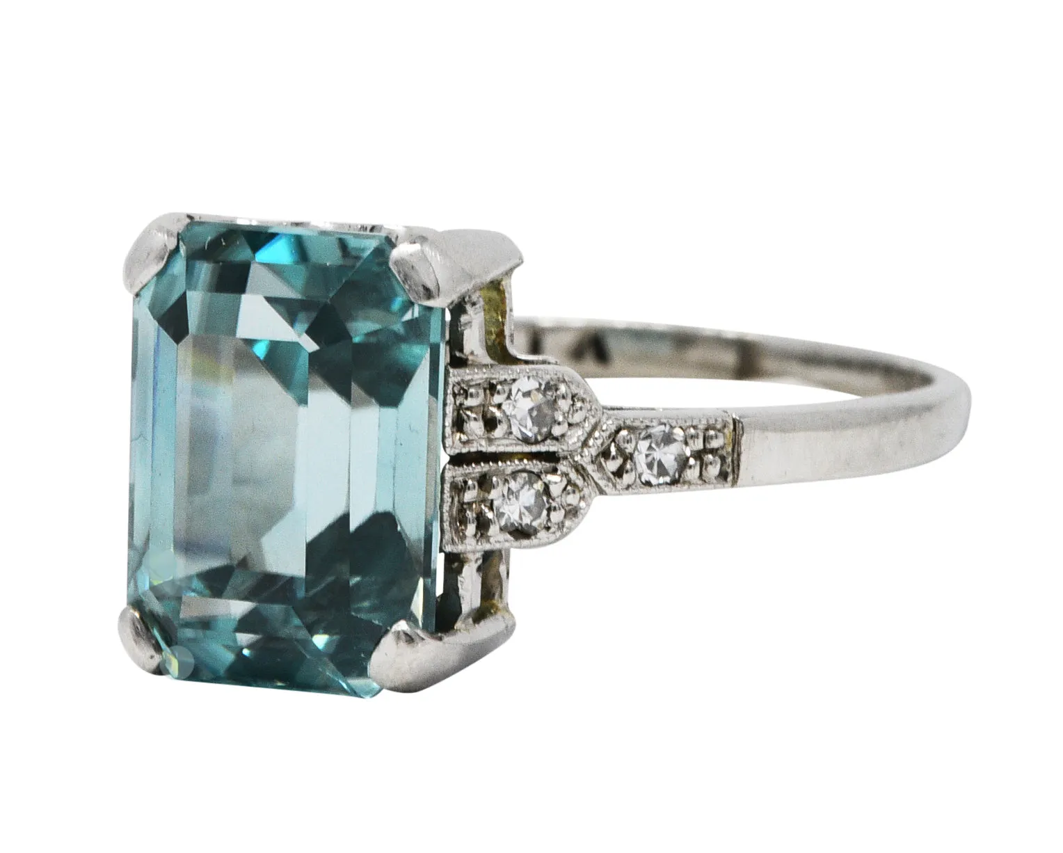 1930's Art Deco Zircon Diamond Platinum Gemstone Ring