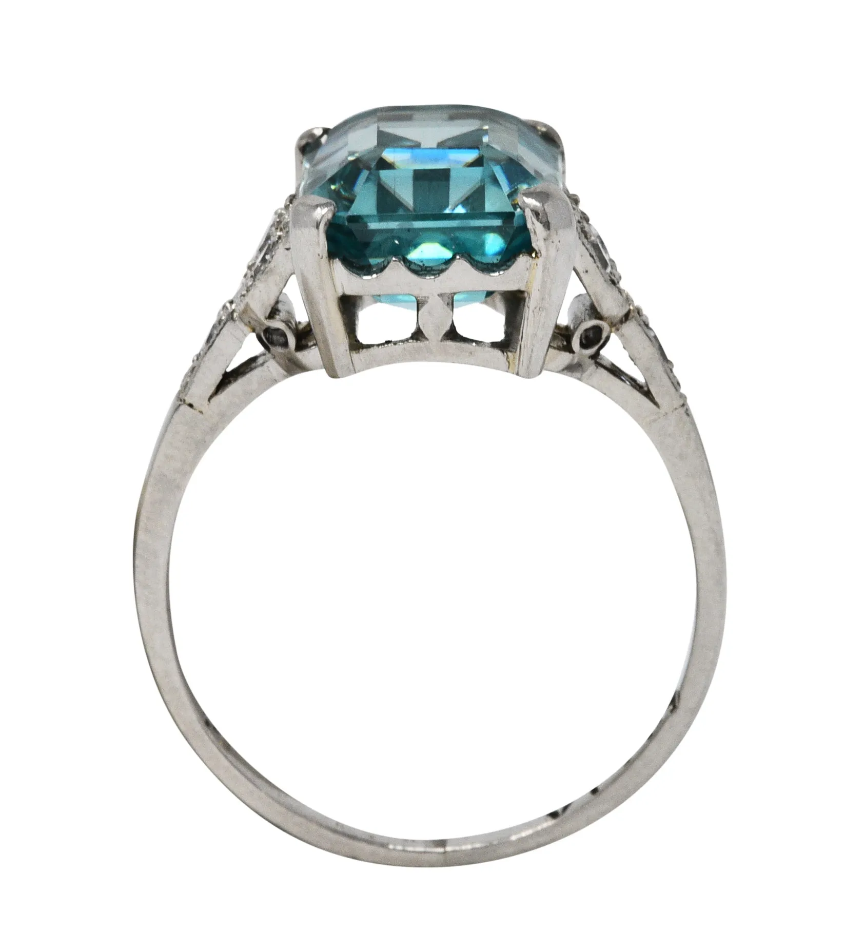 1930's Art Deco Zircon Diamond Platinum Gemstone Ring