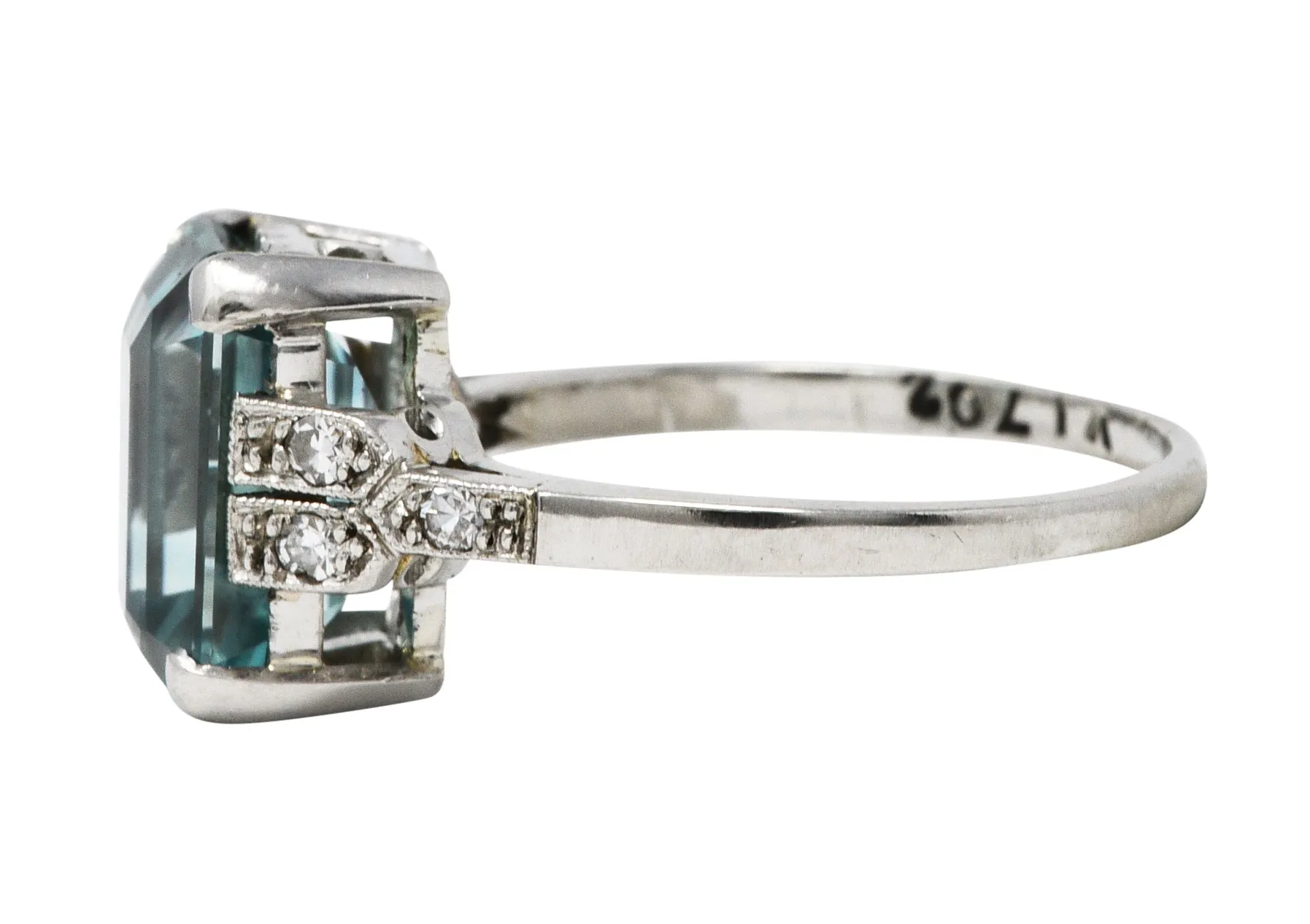 1930's Art Deco Zircon Diamond Platinum Gemstone Ring