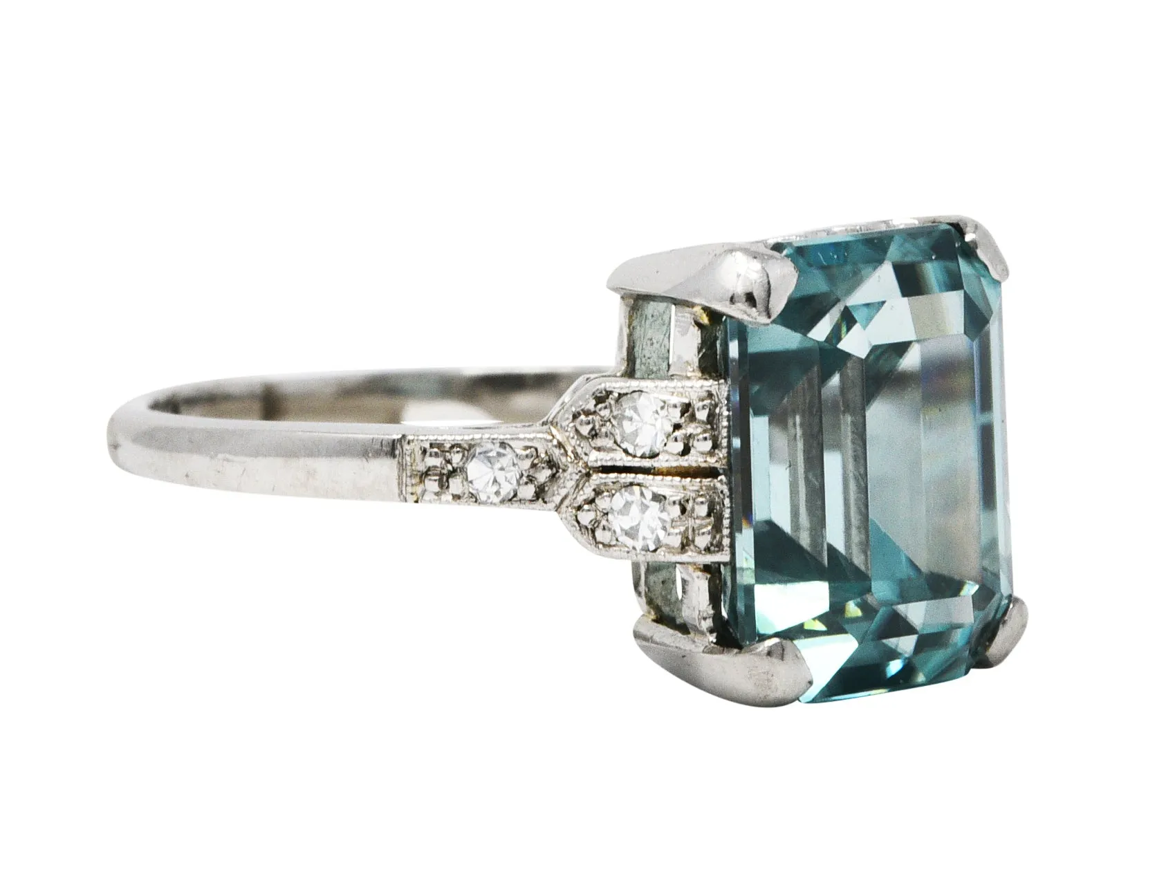 1930's Art Deco Zircon Diamond Platinum Gemstone Ring