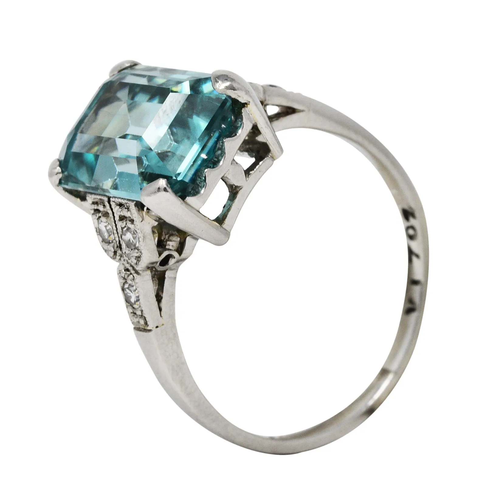 1930's Art Deco Zircon Diamond Platinum Gemstone Ring