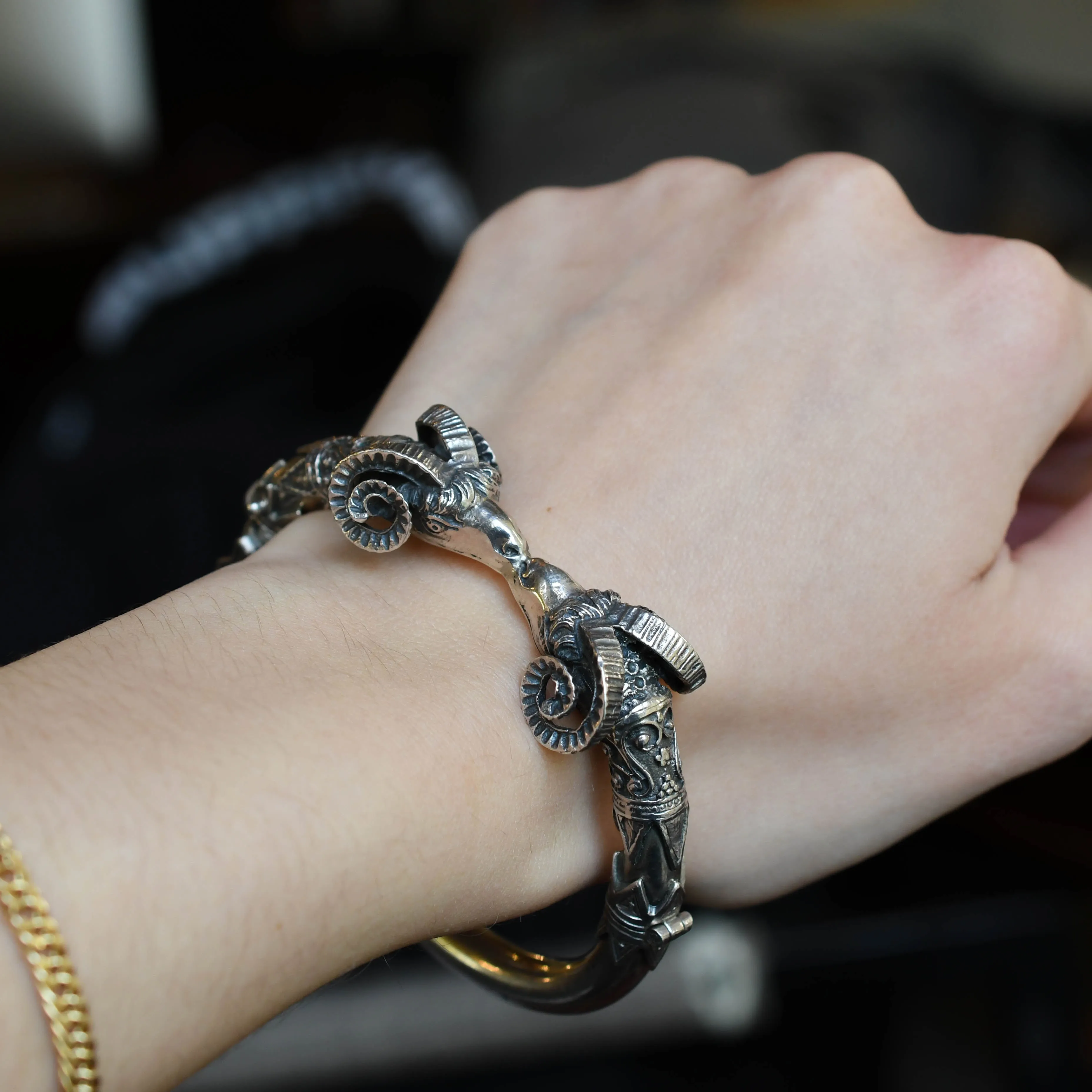 1930's Silver Rams Head Bangle