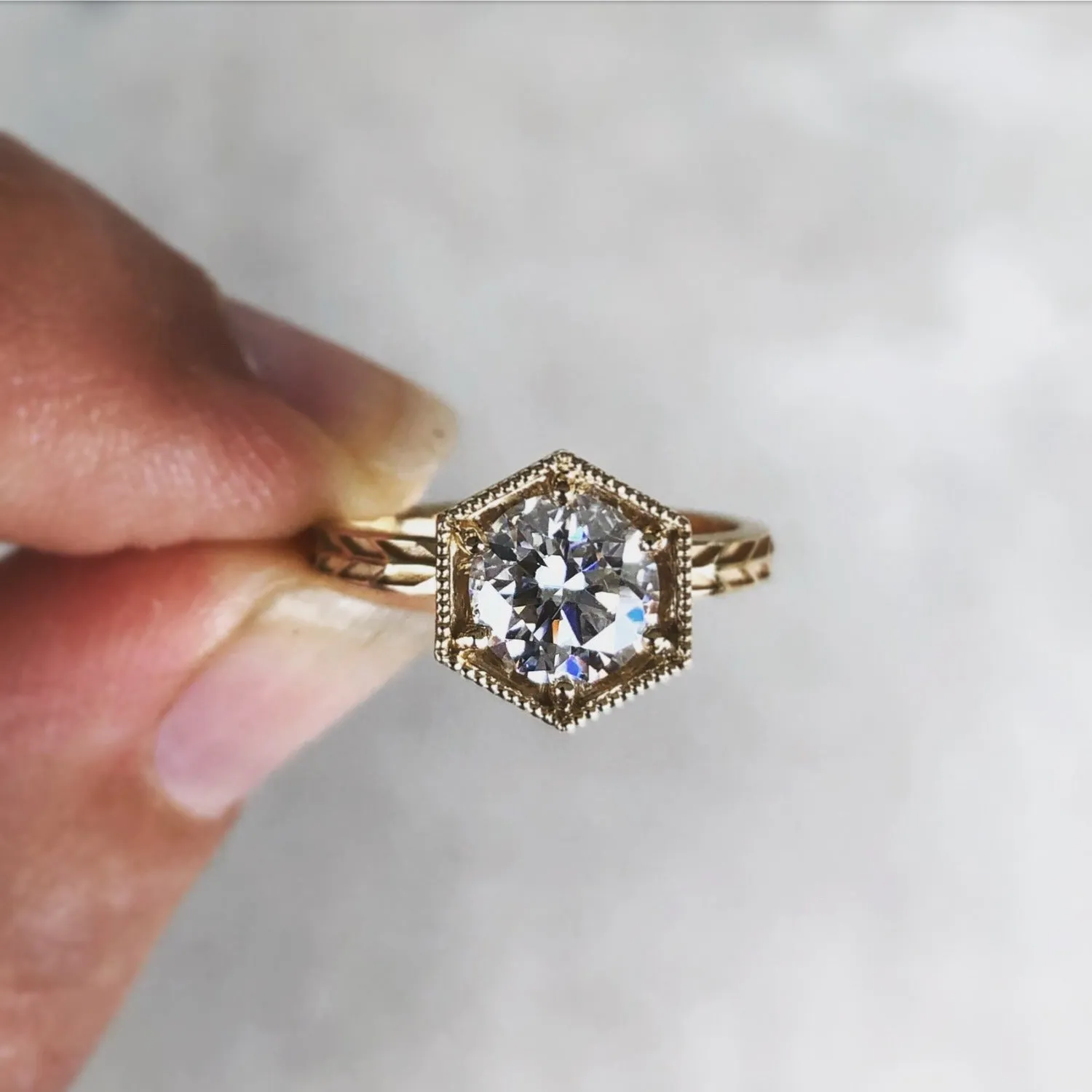 1ct Hexagon Art Deco Diamond Ring