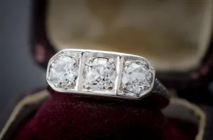 1CTW ART DECO THREE STONE DIAMOND RING