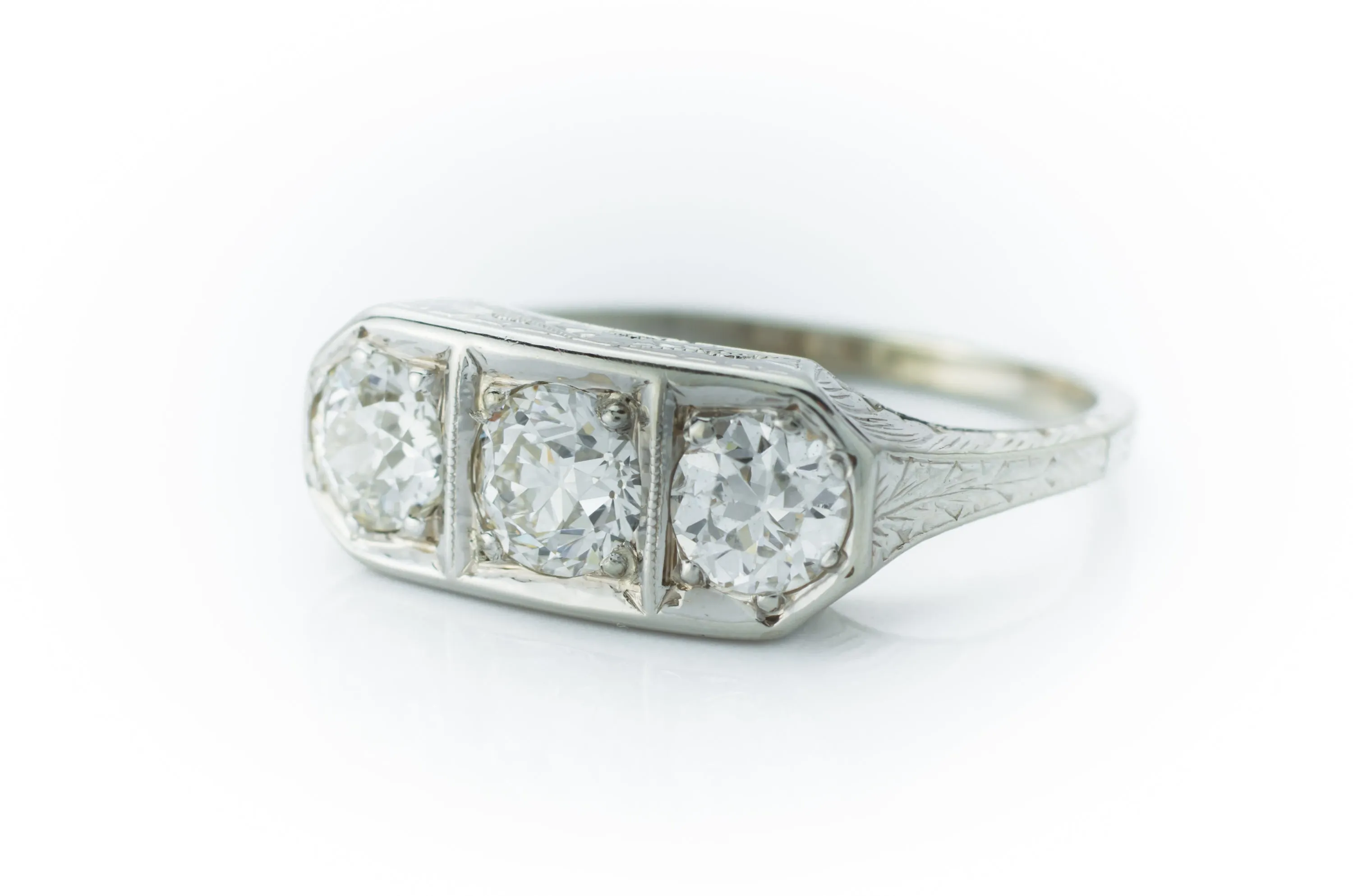 1CTW ART DECO THREE STONE DIAMOND RING