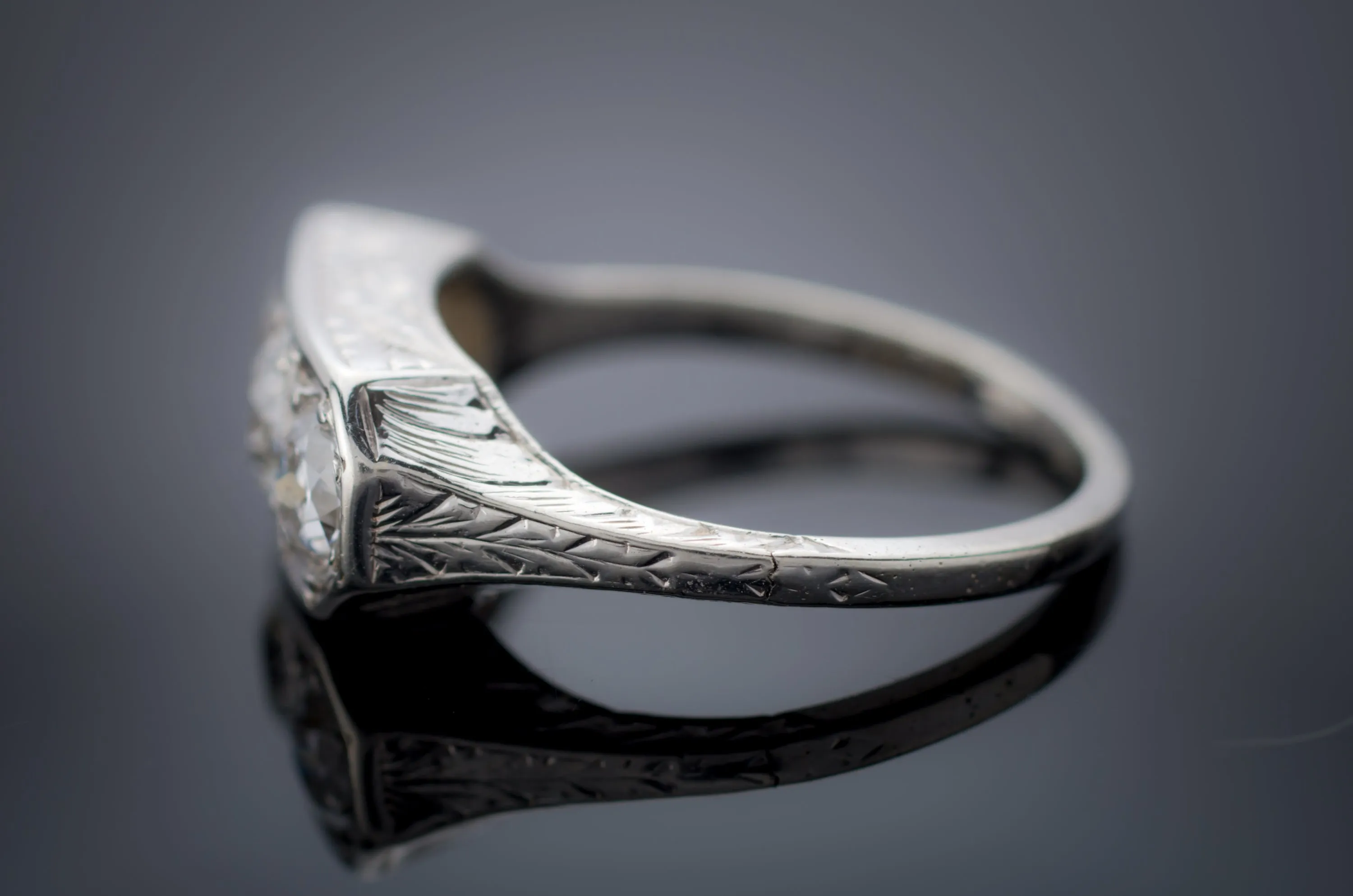 1CTW ART DECO THREE STONE DIAMOND RING