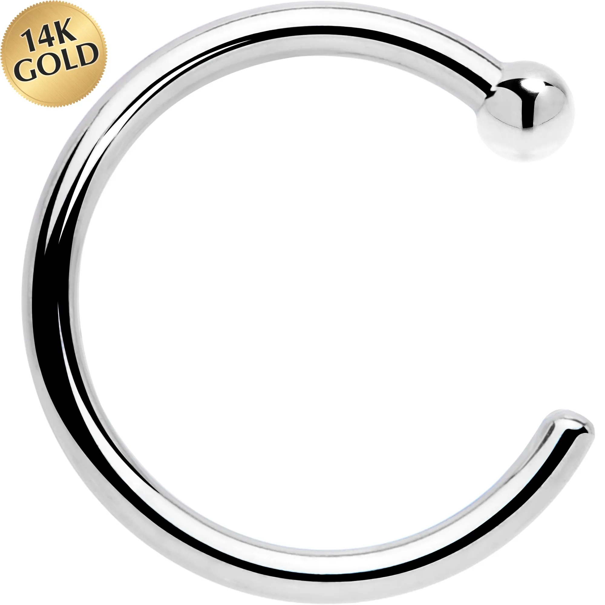 20 Gauge 1/4 14kt Solid White Gold Nose Hoop