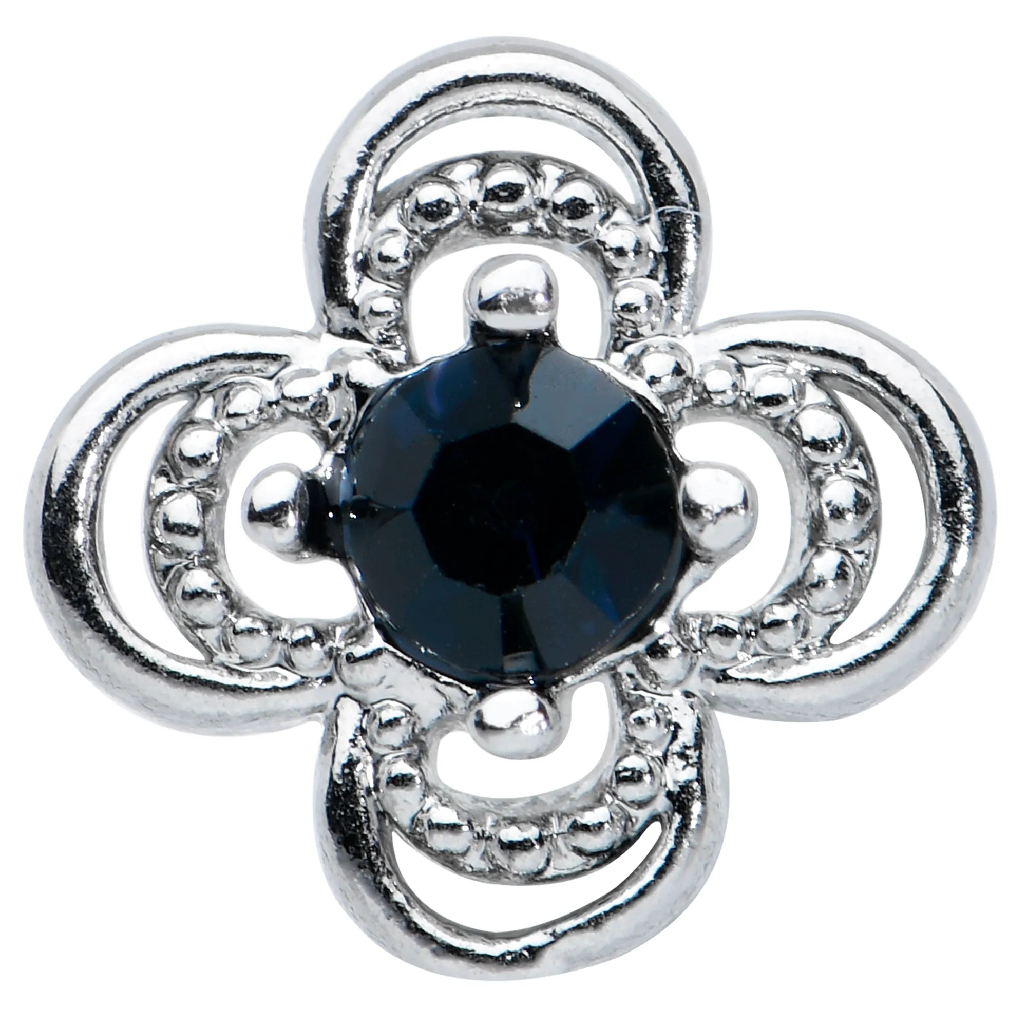 20 Gauge 1/4 Blue Gem Stylized Deco Cross Nose Bone