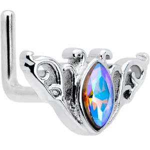 20 Gauge 7mm Aurora Gem Deco Waves L Shape Nose Ring