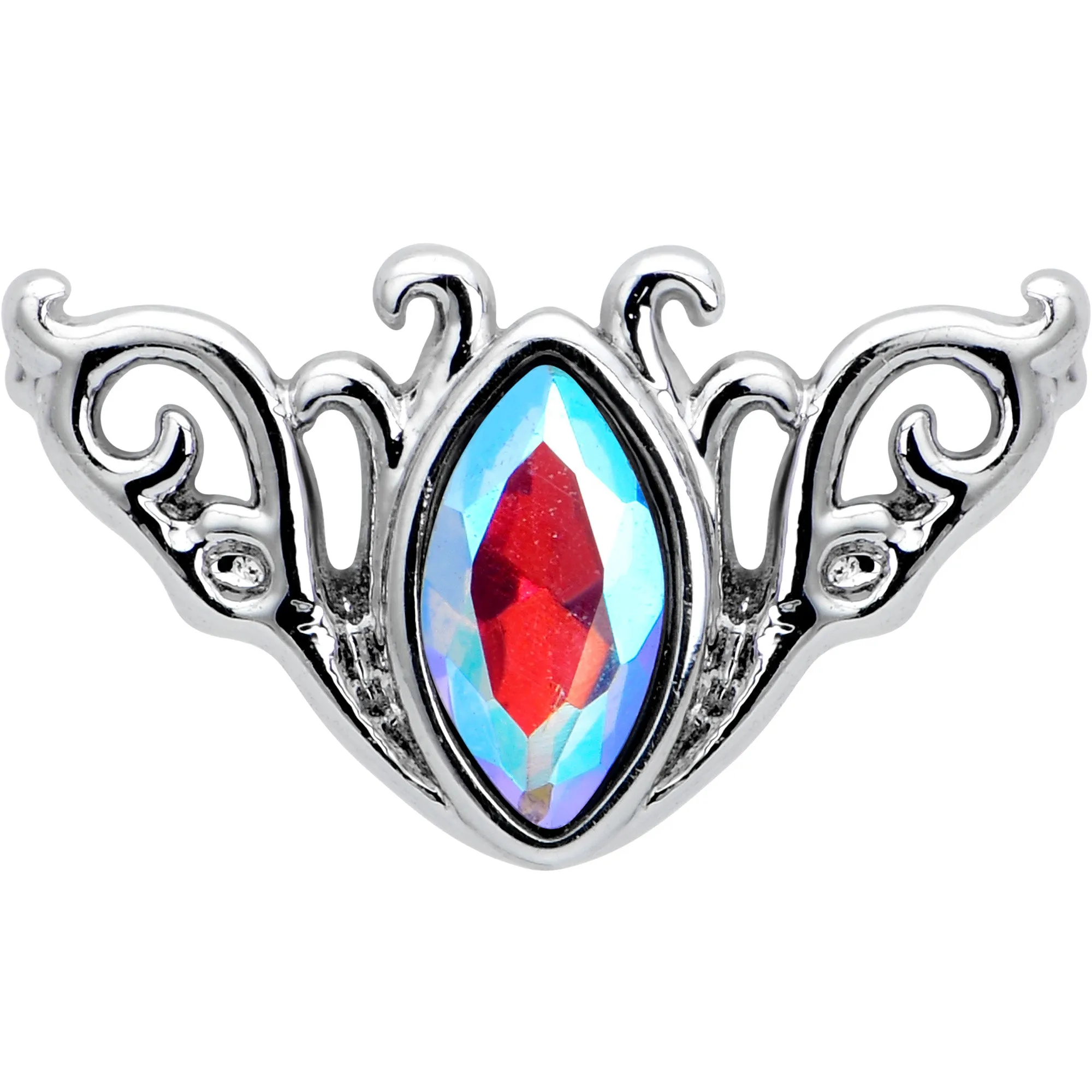 20 Gauge 7mm Aurora Gem Deco Waves L Shape Nose Ring