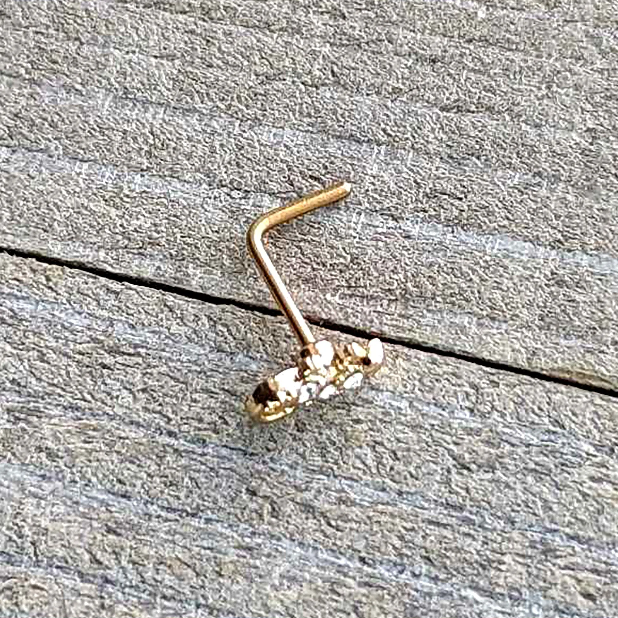 20 Gauge 7mm Clear Gem Gold Tone Luscious Lizard L Shape Nose Ring