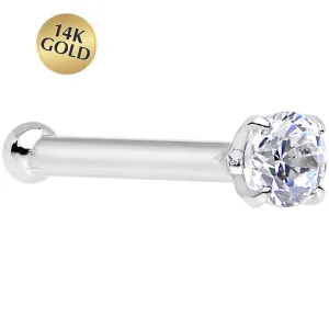 20 Gauge Solid 14KT White Gold 2mm Cubic Zirconia Nose Stud Ring