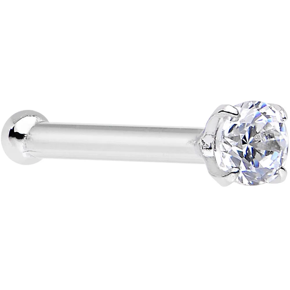 20 Gauge Solid 14KT White Gold 2mm Cubic Zirconia Nose Stud Ring